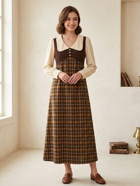 Vintage Brown Plaid Dress size small